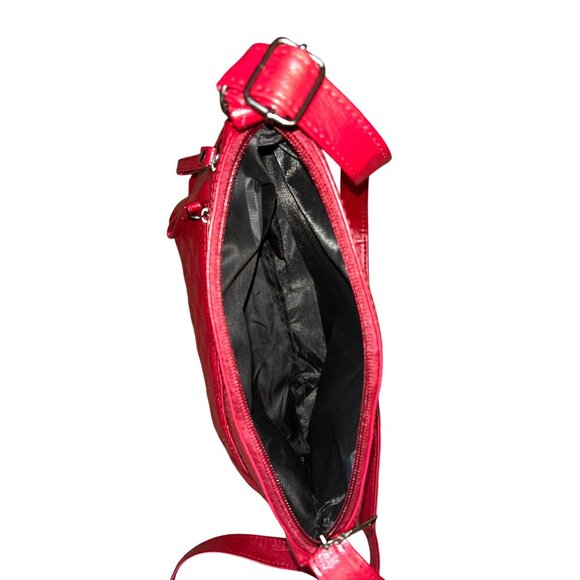 Quilted Red Leather Crossbody Bag For Women With Adjustable Strap & Multiple Poc - Picture 9 of 10